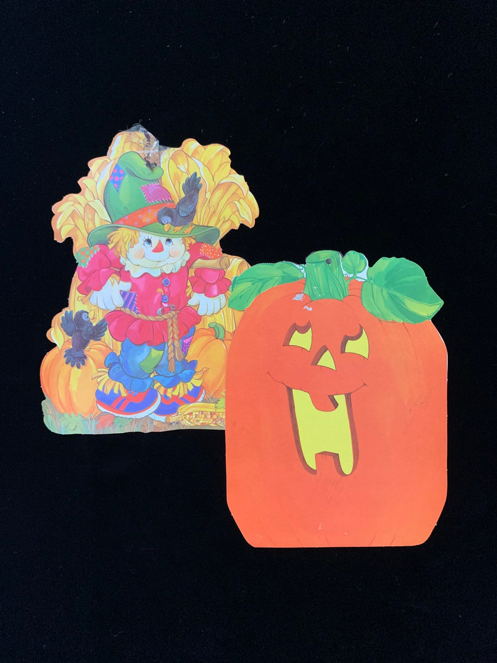 Vintage Eureka Halloween Die Cuts - Lot of 2 - Cute Scarecrow and Jack O'Lantern