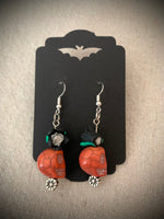 Orange Howlite Skull and Rose - Sterling Earrings