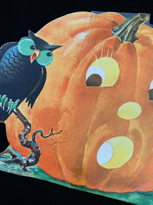 Vintage Dennison Halloween Die Cut - Jack O’Lantern and Owl