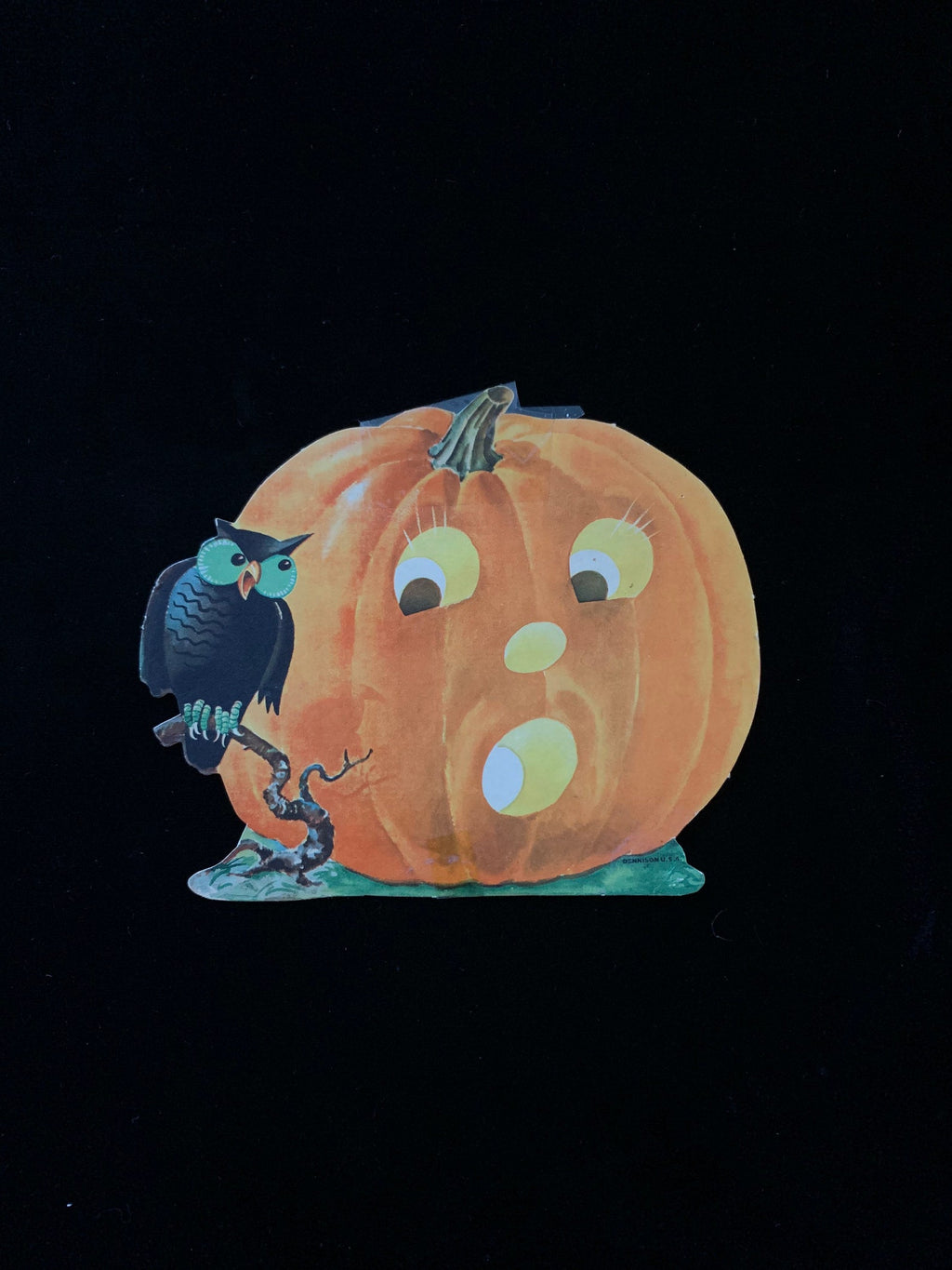 Vintage Dennison Halloween Die Cut - Jack O’Lantern and Owl