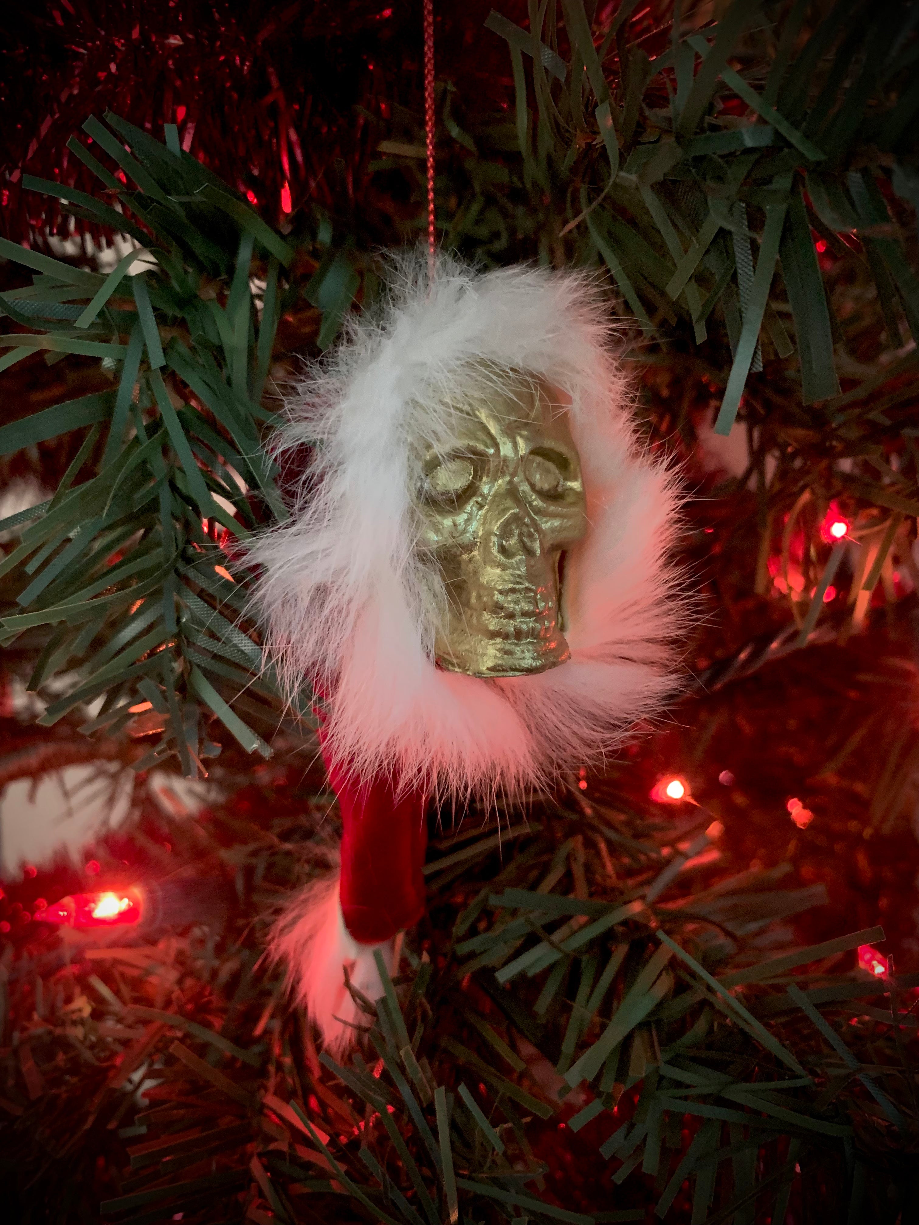 Golden Skull Santa Ornament