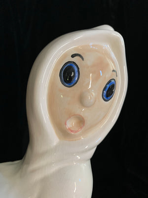 Vintage 1970's Running Ghost Ceramic Painted Face Candle Holder