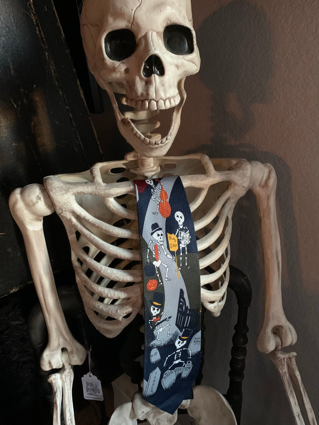 Vintage Renaissance Halloween Neck Tie - Skeletons at Night